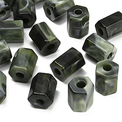 Dark Green Opaque Acrylic Imitation Gemstone Beads, Large Hole Beads, Hexagon Column, Faceted, Two Tone, Dark Green, 25x21.5x19.5mm, Hole: 8mm, about 60pcs/bag