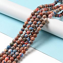 FireBrick Natural Imperial Jasper Beads Strands, Dyed, Round, FireBrick, 8~8.5mm, Hole: 1mm, about 46pcs/strand, 14.88''(37.8cm)