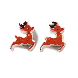 Олень Рождественские тематические деревянные бусины схима, напечатанный, олень, 18x22x8 мм, отверстие : 3 мм