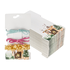 Белый 120карточки для показа бумажных заколок для волос, карты-держатели бантов для волос, аксессуары для волос, узор камина и елки, белые, 11.5x6.6x0.03 см, отверстие : 24.5x8.5 мм