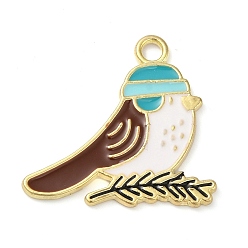 Кокосово-Коричневый Подвески из эмали и сплава, долговечный, золотые, очарование птицы, кокосового коричневый, 23x24.5x1.5 мм, отверстие : 2 мм