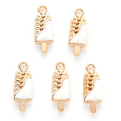 White Alloy Enamel Pendants, Cadmium Free & Lead Free, Light Gold, Ice Cream, White, 18.5x7x3.5mm, Hole: 1.6mm