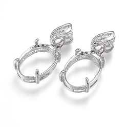 Платина Сеттинги для кулона (кабошонов), латунь , Настройки зубца, с кубического циркония, настройки гвоздя горного хрусталя, Настройки зубца, овальные, платина, лоток : 18x13 мм, 21x13.5x3.5 мм, отверстие : 2x7 мм