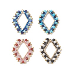 (52) Непрозрачная лаванда Подвески из натуральных смешанных драгоценных камней, ограненных круглыми бусинами и стеклянными бусинами, подвески в форме ромба с 304 соединительными кольцами из нержавеющей стали, золотые, смешанные окрашенные и неокрашенные, разноцветные, 32.5x27.5x3.5 мм, отверстие : 3 мм