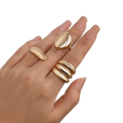 Light Gold Открытые кольца манжеты из сплава, комплект украшений для женщин, золотой свет, внутренний диаметр: 17~19 мм, 3 шт / комплект