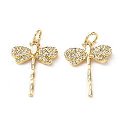 White Brass Micro Pave Clear Cubic Zirconia Pendants, with Enamel, Dragonfly Charms, Cadmium Free & Lead Free, Rack Plating, Long-Lasting Plated, Real 18K Gold Plated, White, 21x16x2mm, Hole: 3.5mm