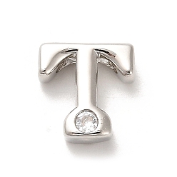 Letter T Стойки обшивки латунь кубического циркония бусы, для изготовления именных ожерелий, долговечный, без свинца и без кадмия, алфавит, Письмо T, 12.5x12x5 мм, отверстие : 2.7 мм