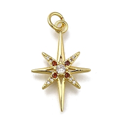 Настоящее золото 18K Латунные микропаве прозрачные подвески с фианитом, звезды прелести, долговечный, стойки покрытие, без свинца и без кадмия, с целью перехода в кольце, реальный 18 k позолоченный, 23.5x15x3 мм, отверстие : 3 мм