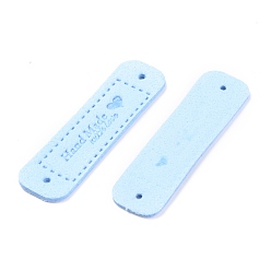 Light Blue PU Leather Label Tags, Handmade Embossed Tag, with Holes, for DIY Jeans, Bags, Shoes, Hat Accessories, Rectangle with Word Handmade, Light Blue, 55x15x1.2mm, Hole: 2mm