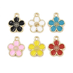 (52) Непрозрачная лаванда Подвески из эмали и сплава, цветок, золотые, разноцветные, 16x13.5x2 мм, отверстие : 1.6 мм