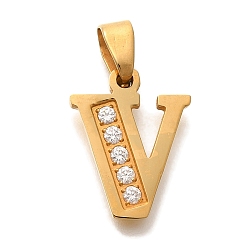 Letter V Ионное покрытие (ip) 304 подвески из нержавеющей стали со стразами, Буква V, 17~19x10.5~18x2 мм, отверстие : 6.5x3.5 мм