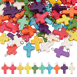 (52) Непрозрачная лаванда 100Подвески из окрашенной синтетической бирюзы (шт.), крест прелести, с железными петлями, платина, разноцветные, 21.5~22x11.5~12x3.5 мм, отверстие : 3~4 мм