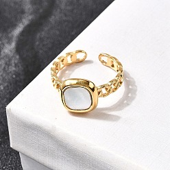 Настоящее золото 18K 304 нержавеющая сталь с открытыми манжетными кольцами, квадратный, ионное покрытие (ip), реальный 18 k позолоченный, 10x10 мм, внутренний диаметр: регулируемый