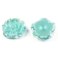 Бирюза Кабошоны из непрозрачного абс-пластика, с покрытием AB цвета, роза, бирюзовые, 24x23.5x9 мм