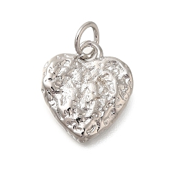 Платина Текстура сердце стойка покрытие латунные подвески амулеты, без свинца и без кадмия, долговечный, платина, 14x12.5x2.5 мм, отверстие : 3.5 мм
