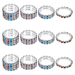 (52) Непрозрачная лаванда 12 шт. 4 стили стразы теннисные цепочки эластичные кольца для женщин, разноцветные, широк: 3~12 мм, внутренний диаметр: 15.5 мм, 3 шт / стиль