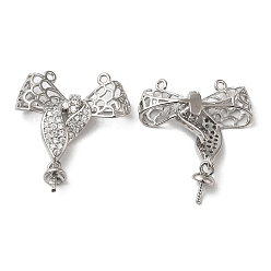 Real Platinum Plated Brass Micro Pave Cubic Zirconia Pendants, Nickel Free, Bowknot, Real Platinum Plated, 23.5x20x5mm, Hole: 1mm