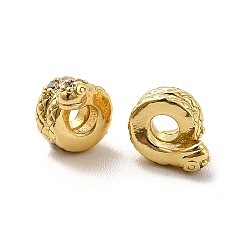 Настоящее золото 18K Стойки обшивки латунь микро проложить кубического циркония бусы, долговечный, без свинца и без кадмия, колонна и змея, реальный 18 k позолоченный, 7.5x5x3 мм, отверстие : 2.2 мм