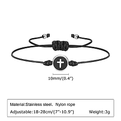 Черный Плоские круглые браслеты из нержавеющей стали с перекрестными ссылками, регулируемые браслеты из вощеного шнура, чёрные, 7-1/8~11 дюйм (18~28 см)