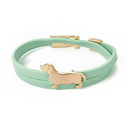 Аквамарин Браслеты с запахом из искусственной кожи, 2-петли, с боковыми подвесками и застежками в виде колбасы из сплава в форме собаки / таксы, золотые, аквамарин, 14-5/8 дюйм (37 см), 5.5x2 мм