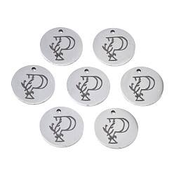 Letter P Anlaufgeschützt 304 Charms aus Edelstahl, Laserschnitt, gestalteter Buchstabe eingraviert, Flachrund, Edelstahl Farbe, letter.p, 14x1 mm, Bohrung: 1.2 mm