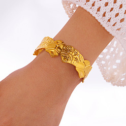 Цветок 304 из нержавеющей стали манжеты браслеты, широкие браслеты для женщин, реальный 18 k позолоченный, цветок, внутренний диаметр: 2-3/8 дюйм (6 см)