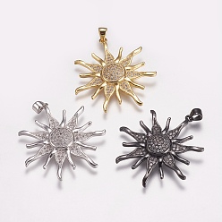 (52) Непрозрачная лаванда Латунные микро проложить кубического циркония подвески, солнце, разноцветные, 36x34x5.5 мм, отверстие : 3.5x4 мм