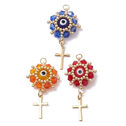 (52) Непрозрачная лаванда 3шт 3цвета стеклянные бусины подвески от сглаза, с настоящими 18позолоченными 304 кольцами из нержавеющей стали, золотым крестиком, бусиной ручной работы в технике лэмпворк и гранеными стеклянными бусинами, разноцветные, 40x21x8 мм