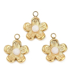 Белый Нефрит Подвески-цветы из натурального белого нефрита, 304 из нержавеющей стали цветок прелести, реальный 18 k позолоченный, ионное покрытие (ip), 12.5x10.5x2.8 мм, отверстие : 1.4 мм