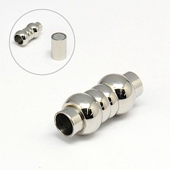 Stainless Steel Color Tarnish Resistant 304 Stainless Steel Magnetic Clasps with Glue-in Ends, Column with Round, 18x7.5mm, Hole: 4mm