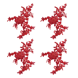 Красный Цветочная вышивка полиэстер пришивные аппликации, с пластиковыми пайетками, украшение для свадебного платья своими руками, Cheongsam, красные, 351x241x0.5 мм