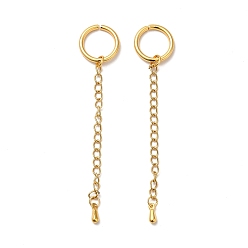 Golden Ion Plating(IP) 304 Stainless Steel Curb Chain Extender, End Chains, with Open Jump Rings and Tiny Teardrop Charms, Golden, 75x3mm, Hole: 11mm