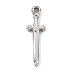 Stainless Steel Color 304 Stainless Steel Pendants, Sword Charms, Stainless Steel Color, 31x9.5x3mm, Hole: 2.5mm