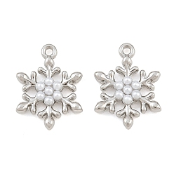 Platinum Alloy & ABS Plastic Pearl Pendants, Snowflake Charms, Rack Plating, Platinum, 18.5x14x4mm, Hole: 1.4mm