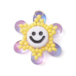 Фиолетовый Подвески из стеклянных бусин в виде подсолнухов, с непрозрачными акриловыми бусинами и 304 соединительным кольцом из нержавеющей стали, фиолетовые, 23.5x22x8 мм, отверстие : 3 мм