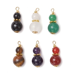 Золотой Подвески из натурального селенита/аметиста/черного оникса (окрашенного и нагретого)/зеленого авантюрина/тигрового глаза/сердолика, подвески из тыквы с латунной фурнитурой, золотые, 28x12 мм, отверстие : 3x2.5 мм