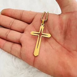 Золотой Выдолбленный крест 201 ожерелья из нержавеющей стали для мужчин, золотые, 23.62 дюйм (60 см)