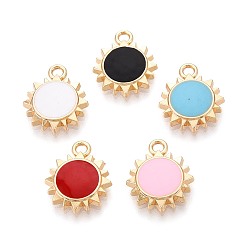 (52) Непрозрачная лаванда Подвески из эмали и сплава, очарование солнца, золотые, разноцветные, 16x13.5x3 мм, отверстие : 1.8 мм