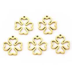 Chapado en Oro Real 18K Recubrimiento al vacío de PVD 304 Colgantes de acero inoxidable, Corte con laser, trébol, real 18 k chapado en oro, 16x14x1 mm, agujero: 1.4 mm