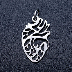 Нержавеющая Сталь Цвет Не тускнеющие 201 подвески из нержавеющей стали, анатомическая форма сердца, с распаяными кольцами, цвет нержавеющей стали, 20x12x1 мм, отверстие : 3 мм, Перейти кольцо: 5x0.8 мм