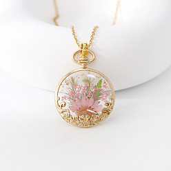 Pink Кулоны-подвески из сплава и смолы в виде засушенных цветов, плоско-круглые, золотые, розовые, 17.72 дюйм (45 см)