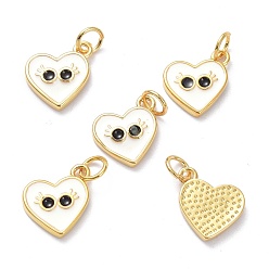 Mixed Color Real 18K Gold Plated Brass Enamel Charms, with Jump Rings, Long-Lasting Plated, Heart with Eye, Mixed Color, 12.5x10.5x2mm, Jump Ring: 5x1mm, 3mm Inner Diameter
