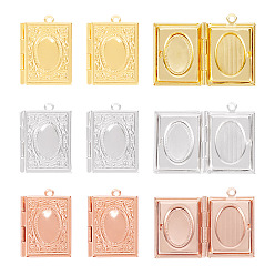 (52) Непрозрачная лаванда 6шт 3 цвета латунные медальоны подвески, прямоугольник с овальным рисунком, разноцветные, 26x19x5 мм, отверстие : 1.8 мм, внутренний диаметр: 15x10 мм, 2 шт / цвет