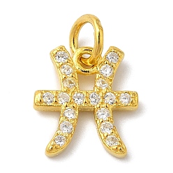 Рыбы 925 серебряные шармы, с четким кубического циркония, созвездие, золотые, Рыбы, 9x8x1 мм, отверстие : 2.5 мм