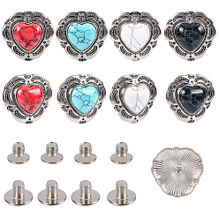 (52) Непрозрачная лаванда 8 наборы 4 цвета сплава декоративные заклепки, с имитацией бирюзы и железными винтами, для кошелька, , сердце, античное серебро, разноцветные, 29x30x9.5 мм, отверстие : 2.5 мм, 2 комплектов / цвет