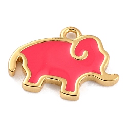 Fuchsia Golden Brass Enamel Pendants, Long-Lasting Plated, Elephant, Fuchsia, 9.5x13x1.5mm, Hole: 1.2mm