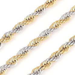 Golden & Stainless Steel Color 304 Stainless Steel Rope Chains, with Spool, Unwelded, Golden & Stainless Steel Color, 4mm, about 32.8 Feet(10m)/roll