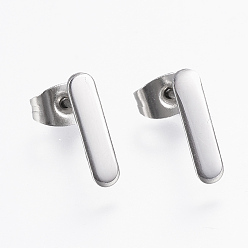 Stainless Steel Color Tarnish Resistant 304 Stainless Steel Stud Earrings, Hypoallergenic Earrings, Rectangle, Stainless Steel Color, 12x3x1mm, Pin: 0.8mm