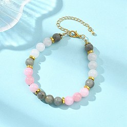 Смешанные камни Браслеты из натурального машанского нефрита, белого нефрита и лабрадорита с круглыми бусинами для женщин, 7.95 дюйм (20.2 см)