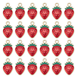 Красный 100 шт. Подвески из сплава эмали, клубничное очарование, золотые, красные, 17x10x3 мм, отверстие : 1.8 мм